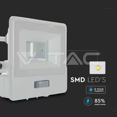 Proiector LED cu senzor PIR 10W corp alb SMD Chip Samsung Alb rece