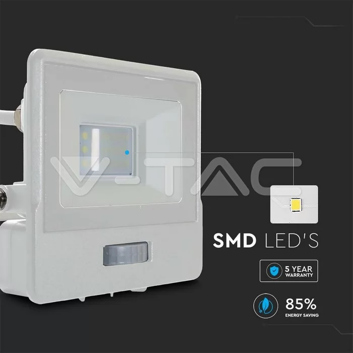 Proiector LED cu senzor PIR 10W corp alb SMD Chip Samsung Alb natural