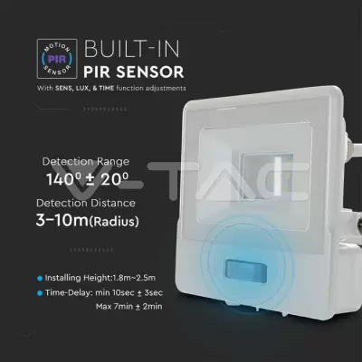 Proiector LED cu senzor PIR 10W corp alb SMD Chip Samsung Alb cald