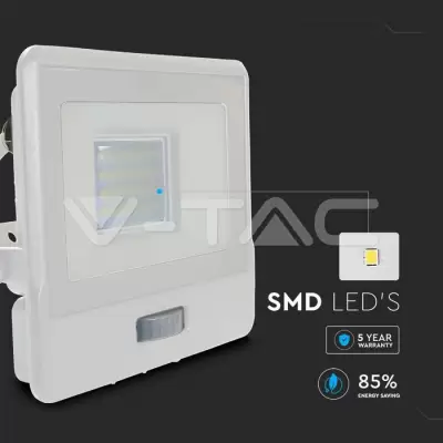 Proiector LED cu senzor PIR 20W corp alb SMD Chip Samsung Alb cald 