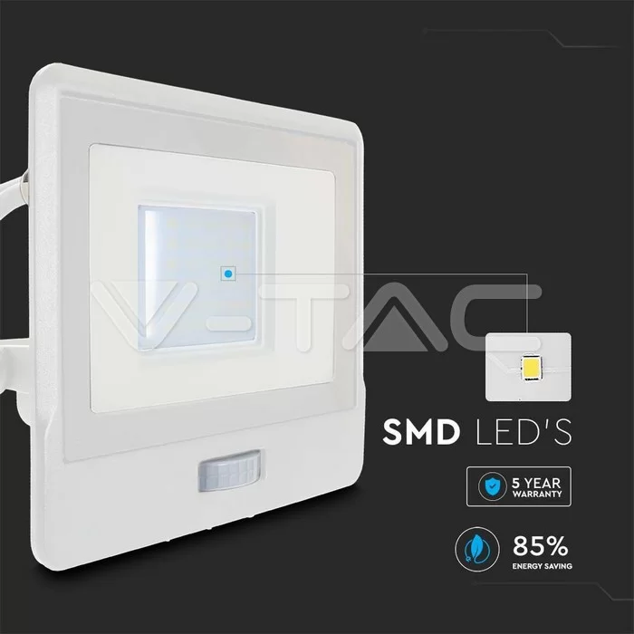 Proiector LED cu senzor PIR 30W corp alb SMD Chip Samsung Alb natural