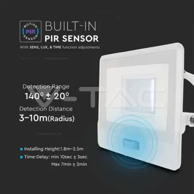 Proiector LED cu senzor PIR 30W corp alb SMD Chip Samsung Alb rece