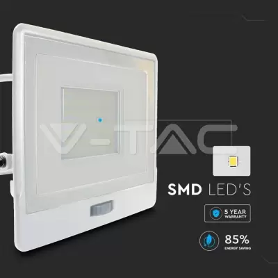 Proiector LED cu senzor PIR 50W corp alb SMD Chip Samsung Alb rece