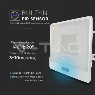 Proiector LED cu senzor PIR 50W corp alb SMD Chip Samsung Alb cald 