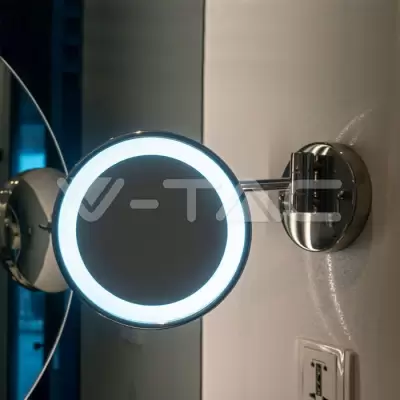 Oglinda de perete luminata 3W cu baterii D17cm nichel