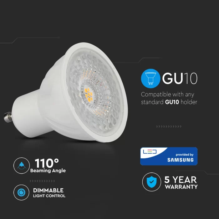 Bec spot LED chip Samsung 6W GU10 110° Alb cald dimabil