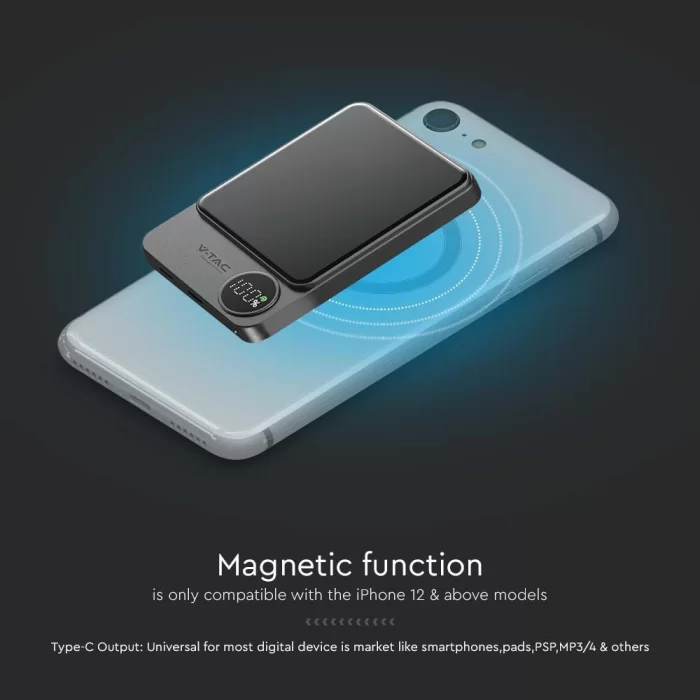 Acumulator extern magnetic 5K Mah ultra slim Wireless Fast Charge gri