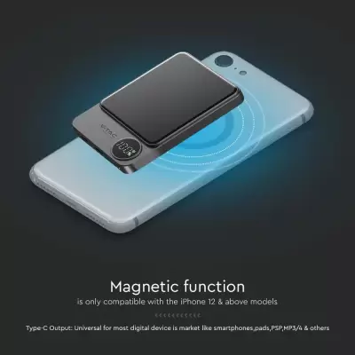 Acumulator extern magnetic 5K Mah ultra slim Wireless Fast Charge gri