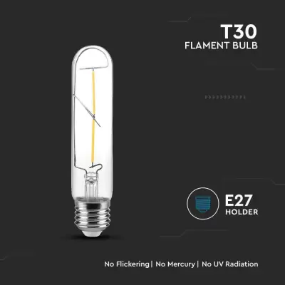 Bec LED filament 2W E27 T30 Alb cald