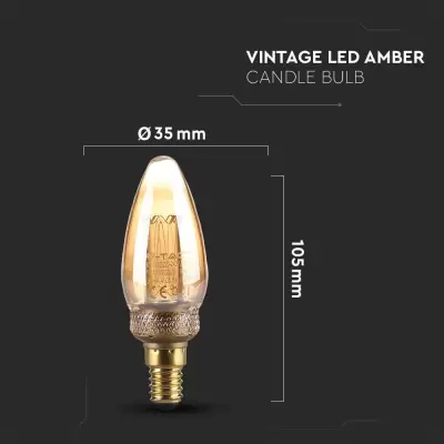 Bec LED filament 2W E14 tip lumanare Amber 1800K