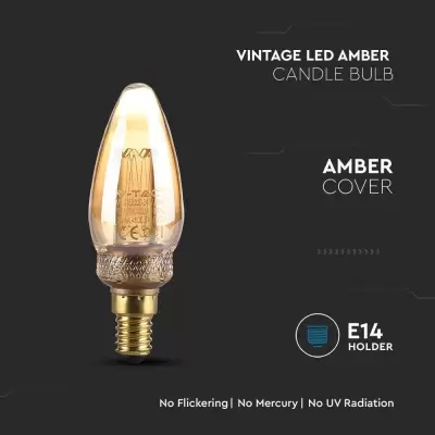 Bec LED filament 2W E14 tip lumanare Amber 1800K