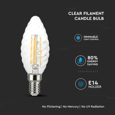 Bec LED filament 4W E14 lumanare twist Alb cald dimabil