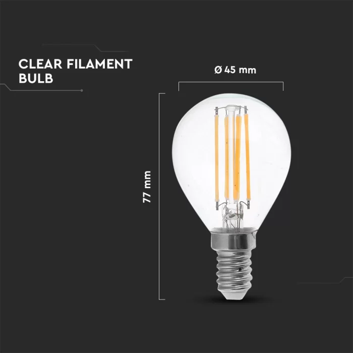 Bec LED filament 4W E14 P45 Alb cald - blister 2 buc