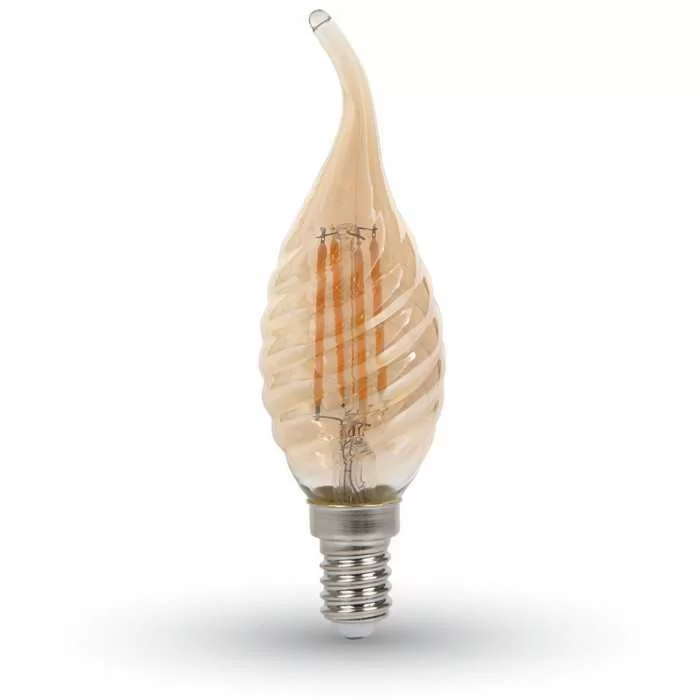 Bec LED filament 4W E14 tip lumanare flacara twist Amber Alb cald