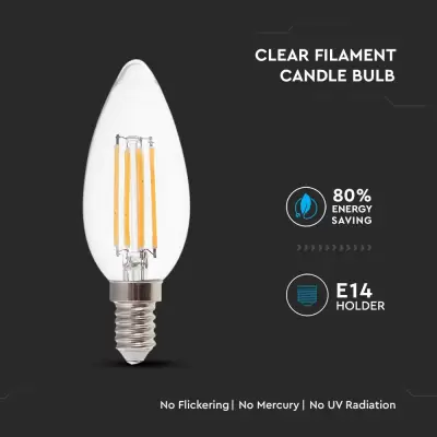 Bec LED filament 4W E14 tip lumanare Alb cald - Blister 2 buc