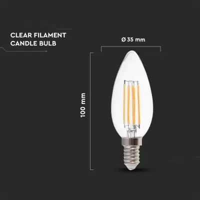 Bec LED filament 4W E14 tip lumanare Alb cald - Blister 2 buc