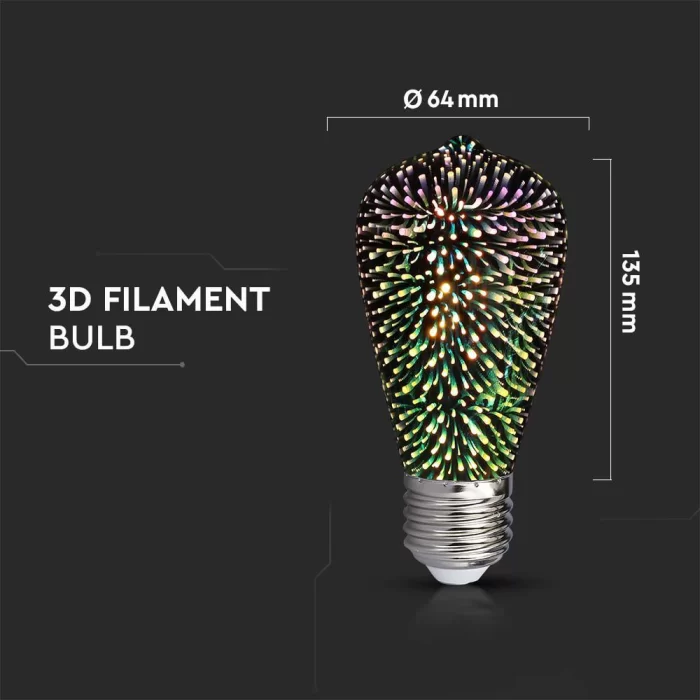 Bec LED filament 3W E27 3D ST64 Alb cald