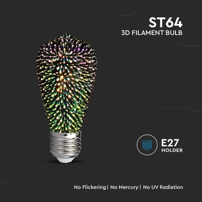 Bec LED filament 3W E27 3D ST64 Alb cald