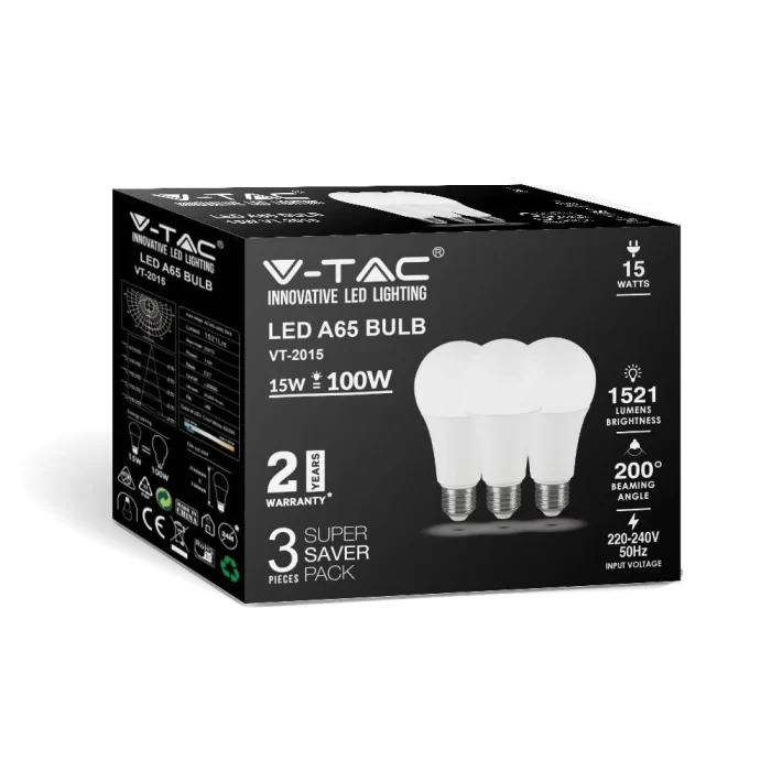Bec LED 15W E27 A65 termoplastic Alb natural - cutie 3 buc
