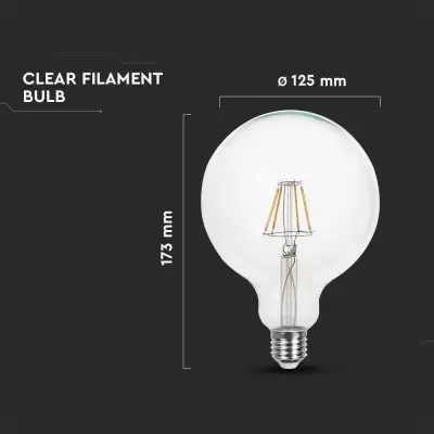 Bec LED filament 6W E27 G125 transparent alb cald