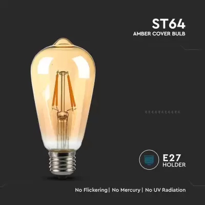 Bec LED filament 4W E27 Amber ST64 Alb cald 2200K