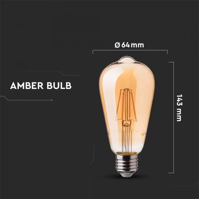 Bec LED filament 6W E27 Amber ST64 Alb cald