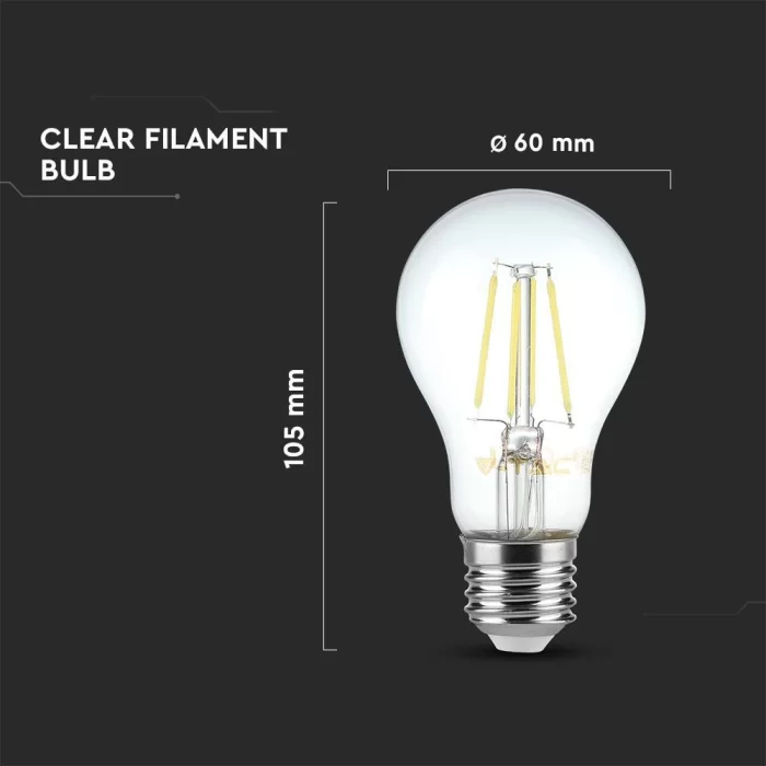 Bec LED filament 8W E27 A60 dimabil Alb cald