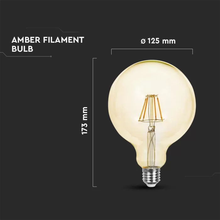 Bec LED filament 6W E27 G125 Amber Alb cald