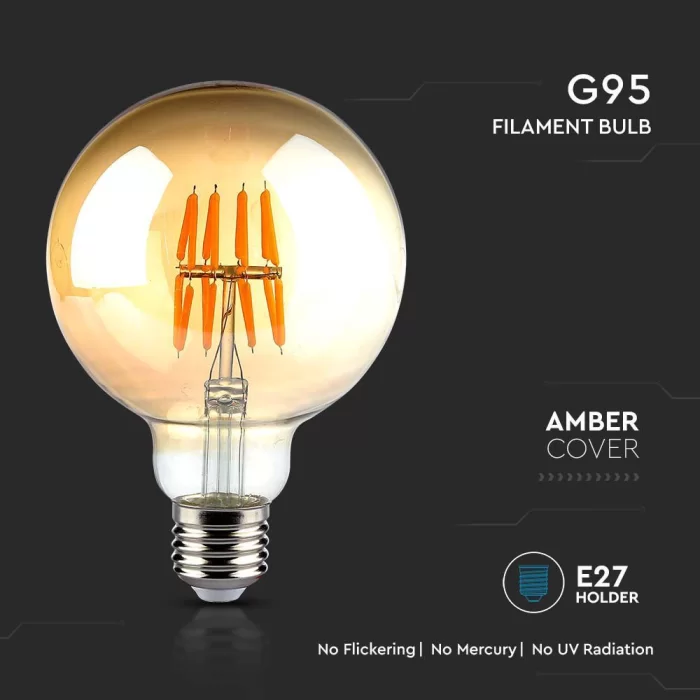 Bec LED filament 8W E27 G95 Amber 2200K