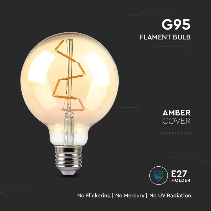 Bec LED filament 4W E27 G95 Amber 2200K