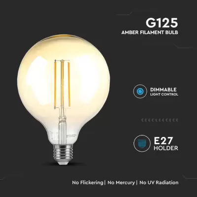 Bec LED filament 8W E27 G125 Amber 2200K dimabil