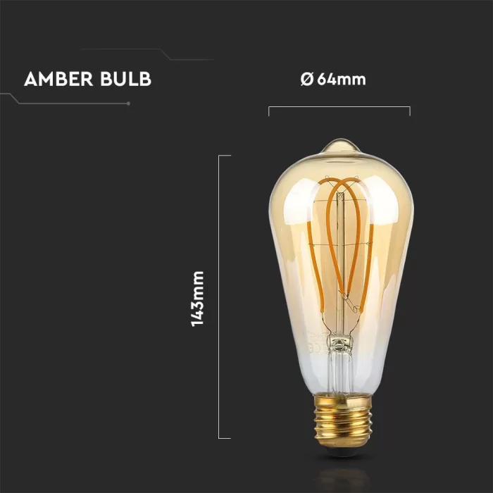 Bec LED filament lung 4.8W E27 ST64 Amber 1800K