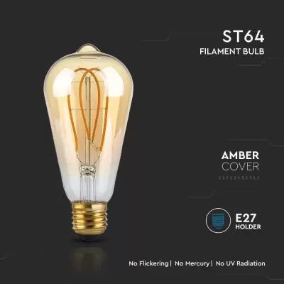 Bec LED filament lung 4.8W E27 ST64 Amber 1800K