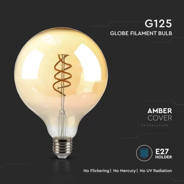 Bec LED filament spiral 6W E27 G125 Amber 1800K
