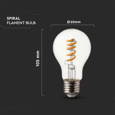 Bec LED filament spirala 4W E27 transparent Alb cald