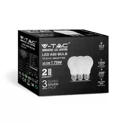Bec LED 10.5W E27 A60 Alb cald  cutie 3 buc