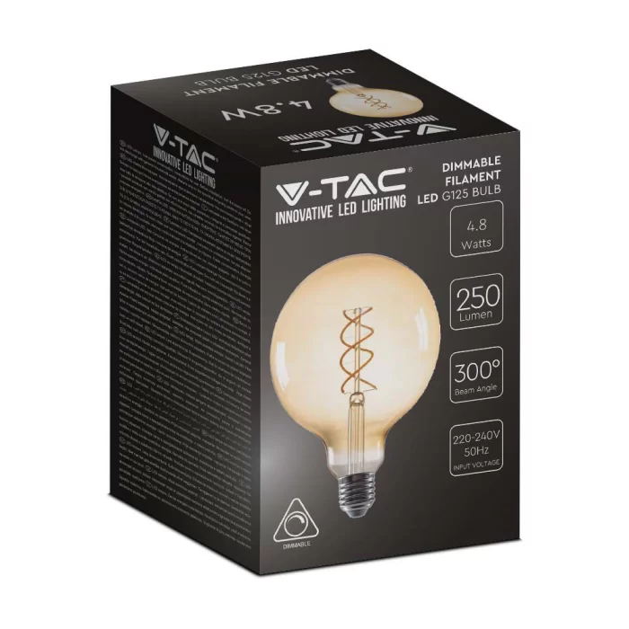 Bec LED filament 4.8W E27 G125 Amber 1800K