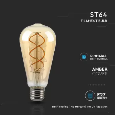 Bec LED filament 4.8W E27 ST64 Amber 1800K dimabil