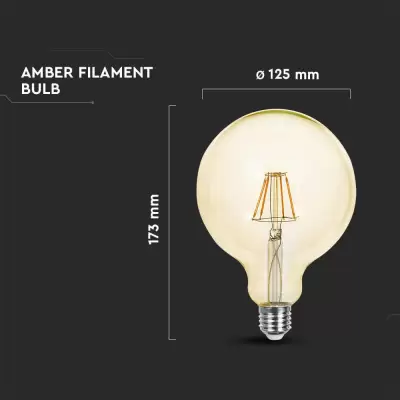 Bec LED filament 12.5W E27 G125 amber Alb cald 