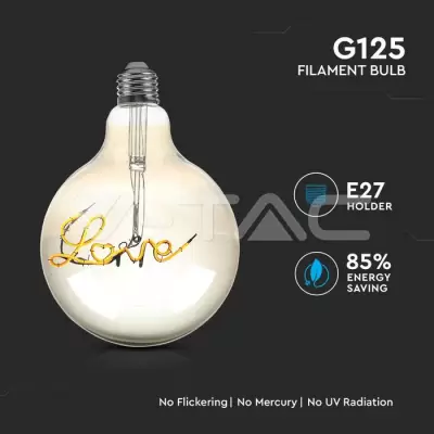 Bec LED filament 5W E27 G125 Fumuriu Alb cald 