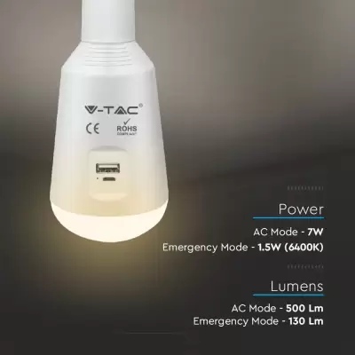 Bec LED 7W Funcție de Emergenta & Panou Solar 3in1