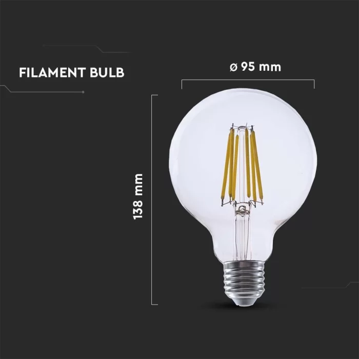 Bec LED filament 4W E27 G95 210lm/w alb cald