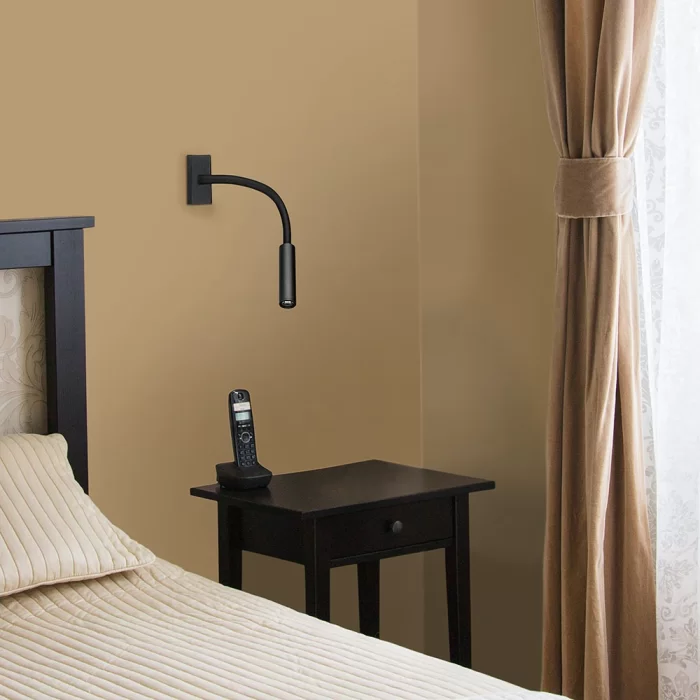 Veioza LED 3W aplicata pentru hotel neagra, Alb cald 