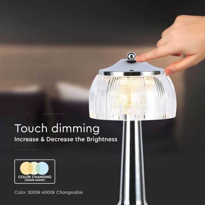  Lampa de masa touch led reincarcabila 3in1 cromata 135x265mm 