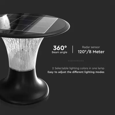 Lampa LED Solara cu senzor 15W  6000K+ 4000K neagra