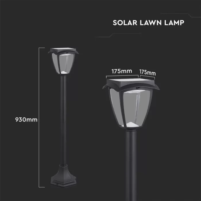 Lampa solara LED cu stalp 2W neagra 3in1 IP44 21*33 cm