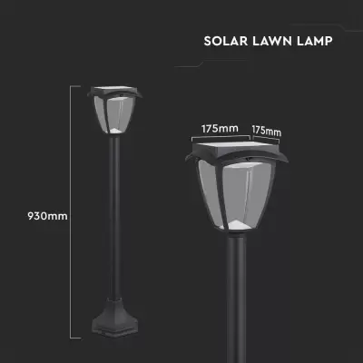Lampa solara LED cu stalp 2W neagra 3000K+6000K IP44 21*199 cm