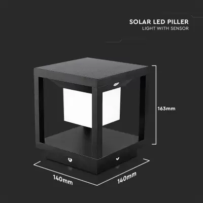 Felinar solar de gradina negru 2W cu senzor 3000K 