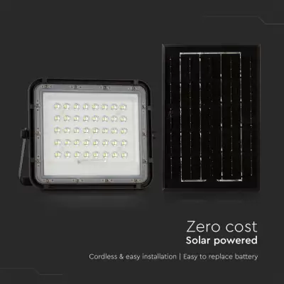 Proiector 6W LED Solar 6400K baterie inlocuibila cablu 3m corp negru 