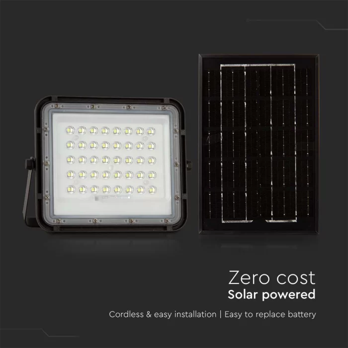 Proiector 10W LED Solar 6400K baterie inlocuibila cablu 3m corp negru 